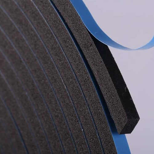 Foam tape roll with adhesive backing strip.