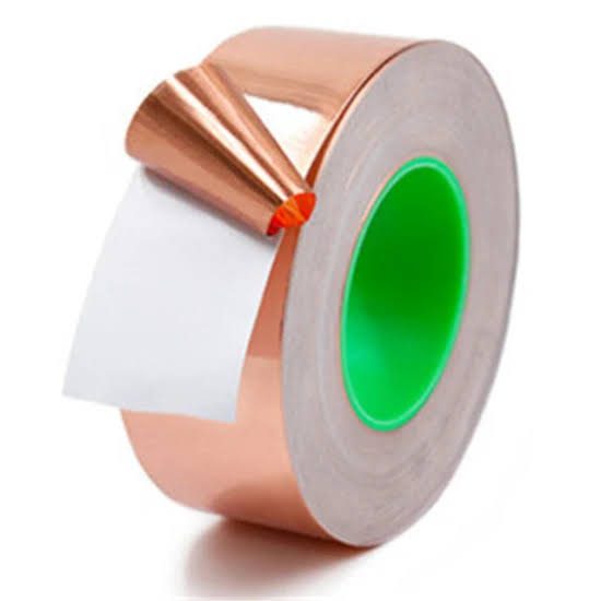 Copper tape roll with green core.