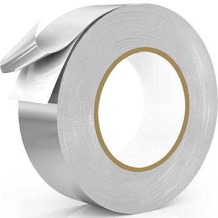 Roll of shiny silver adhesive tape.