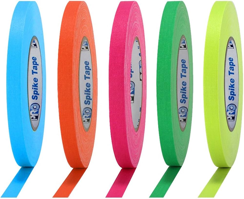 Five rolls of colorful spike tape.