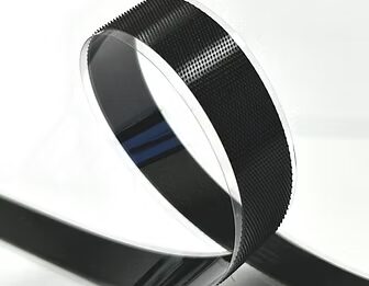 Reflective black ribbon with textured surface.