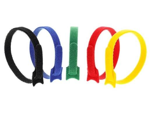 Colorful Velcro cable ties in a row.