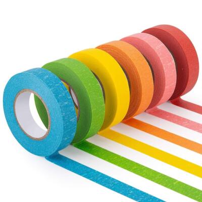 Colorful rolls of tape in a row.