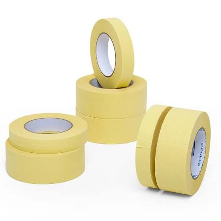 Yellow masking tape rolls on display.