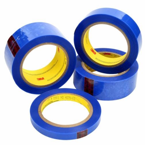 Four rolls of blue adhesive tape.