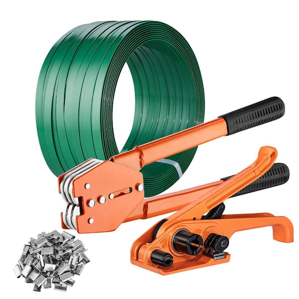 Strapping tool set with green strap.
