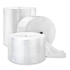 Rolls of bubble wrap on display.