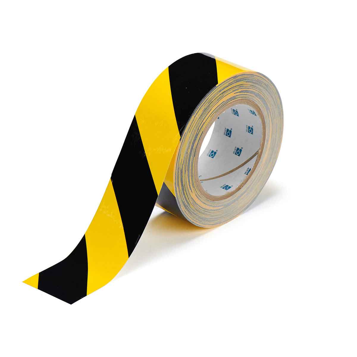 Yellow and black striped hazard tape roll.