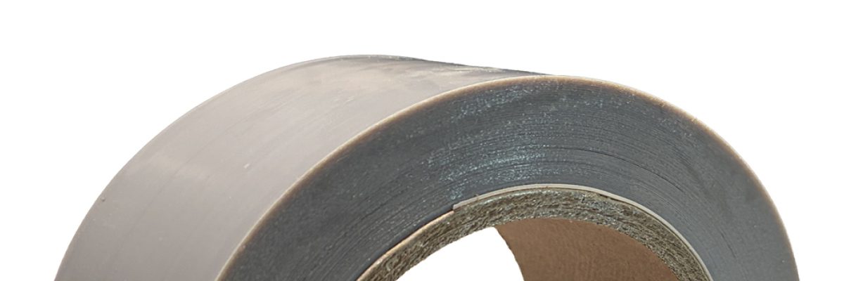 Roll of gray duct tape, close-up.