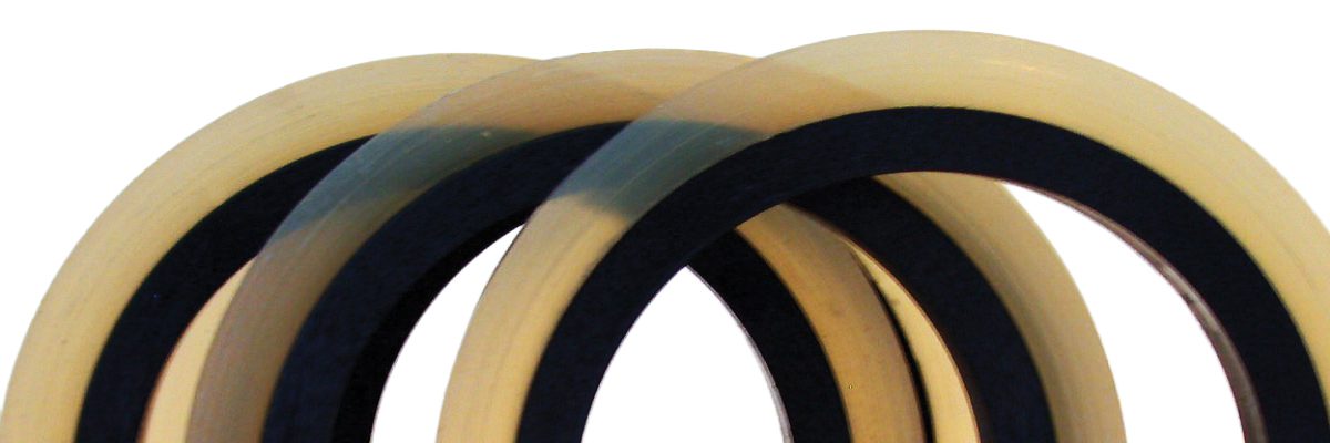 Three overlapping beige and black rings.