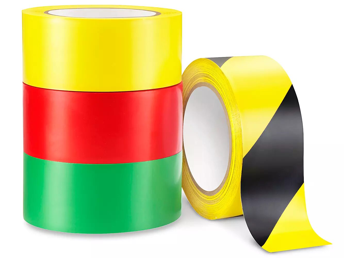 Colored adhesive tapes, yellow, red, green, striped.
