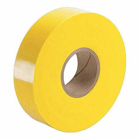 Yellow adhesive tape roll on white background.