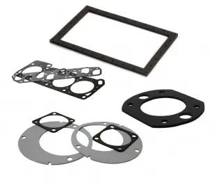 Set of gaskets and seals for a cylinder head gasket set against a white background