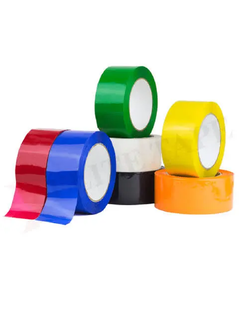 Roll of colorful PVC tape on a white background