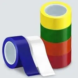 Three rolls of colorful tape on a white background