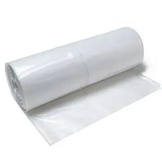 Roll of white plastic sheeting on a white background, which is a heavy duty, clear