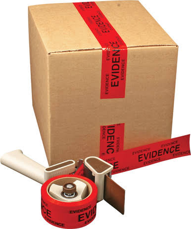 Box with red evidence tape and dispenser.