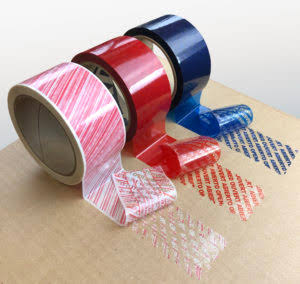 Colored tamper-evident tapes on cardboard box.