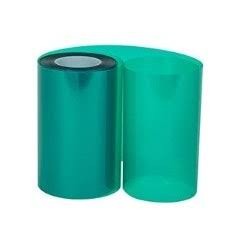 Two translucent green plastic film rolls
